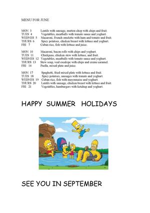 MENU FOR JUNE