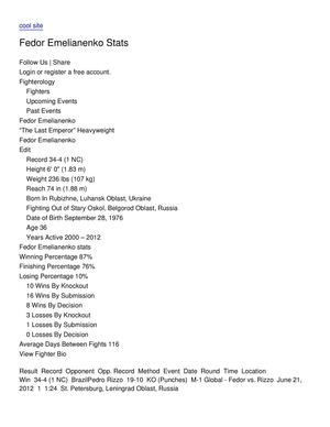 Fedor Emelianenko Stats