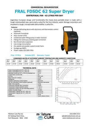 Fral FDSDC62 Super Dryer Centrifugal Spec Sheet