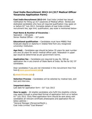 Coal India Recruitment 2013-14 