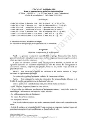 LOI n° 65-557 du 10 juillet 1965 fixant le statut de la copropriété des immeubles bâtis