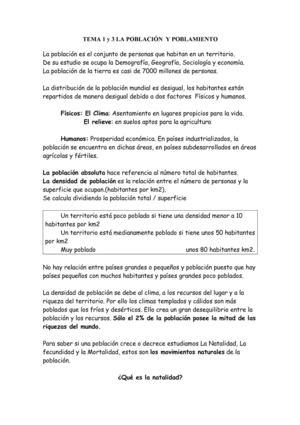 LA POBLACION TEMA 1 , 2º ESO