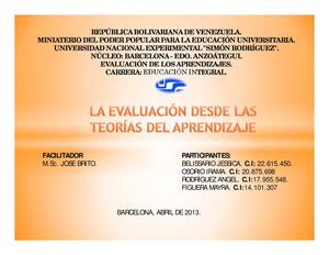 La Evaluacion desde las Teorias del Aprendizaje