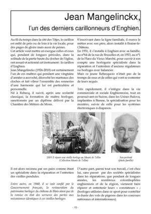 Hommage à Jean Mangelinckx, ancien carillonneur (document Cercle Royal Archéologique Enghien)