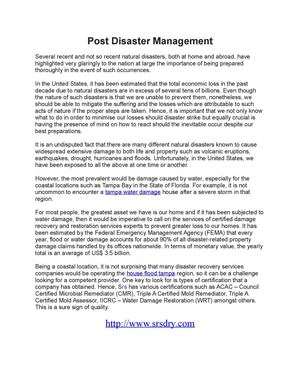 Post Disaster Management