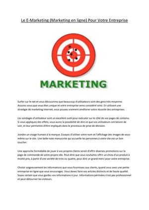 Le E-Marketing (Marketing en ligne) Pour Votre Entreprise