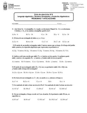Guia 4: Problemas que involucran términos semejantes y productos algebraicos