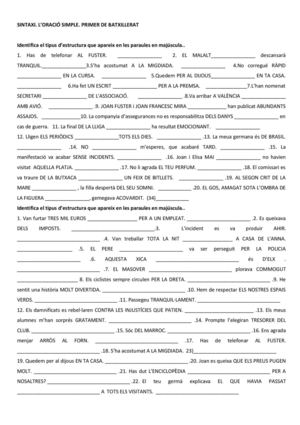 L'ORACIÓ SIMPLE: ESTRUCTURES I FUNCIONS SINTÀCTIQUES