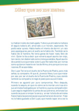 Diles que no me maten - Lectura 2