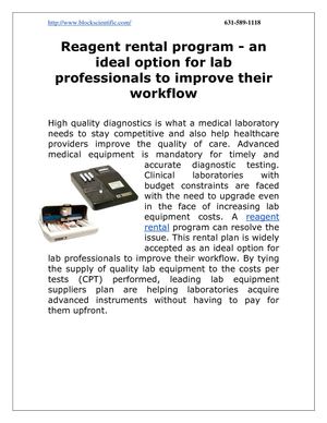 Reagent rental program - an ideal option for lab professionals to improve their workflow
