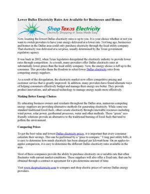 Lower Dallas Electricity Rates Are Available for Businesses and Homes