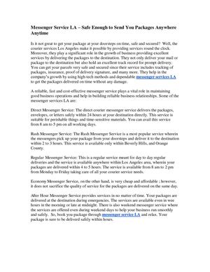 Messenger Service LA – Safe Enough to Send You Packages Anywhere Anytime