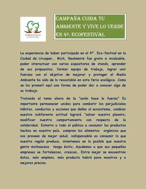 Campaña cuida tu ambiente en 4° eco-festival Uruapan