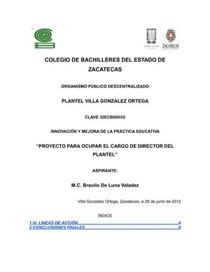 Mi proyecto para la Dirección del Colegio de Bachilleres Plantel 02 de Villa González Ortega