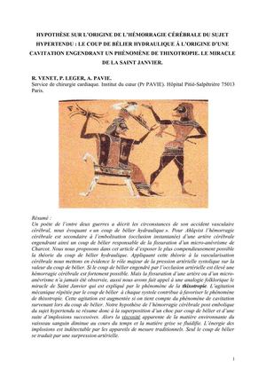 l'artère de l'hémorragie cérébrale de Charcot et le miracle de Saint Janvier