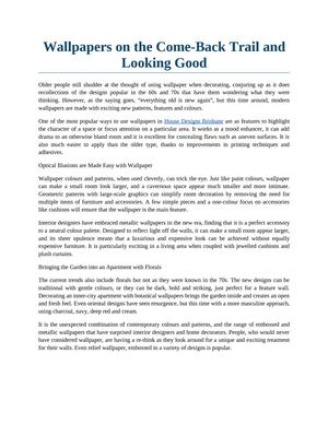 Wallpapers on the Come-Back Trail and Looking Good