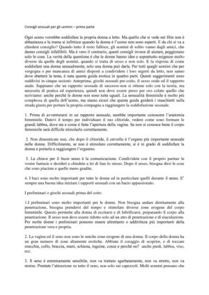 Consigli sessuali per gli uomini – prima parte