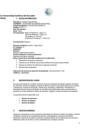 SYLLABUS TALLER DE DISEÑO IV