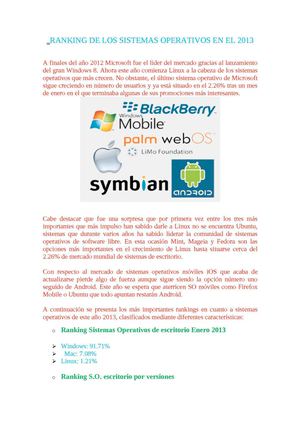 Ranking de los Sistemas Operativos