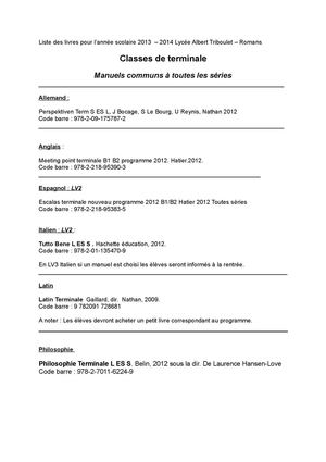 Manuels scolaires de terminale Année 2013 2014