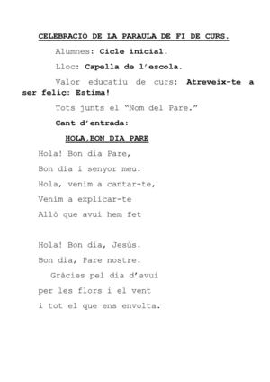 Celebració de la Paraula de fi de curs. Primària