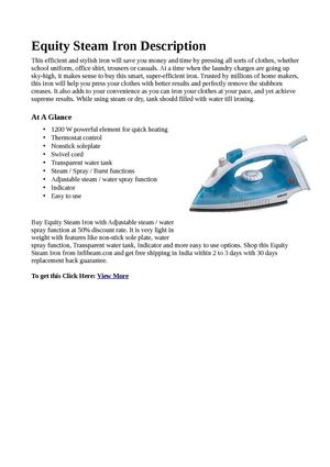 Equity Steam Iron Features & Specification
