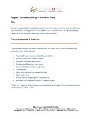 Project Consultancy Design – Bio diesel Plant