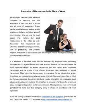 Prevention of Harassment in the Place of Work
