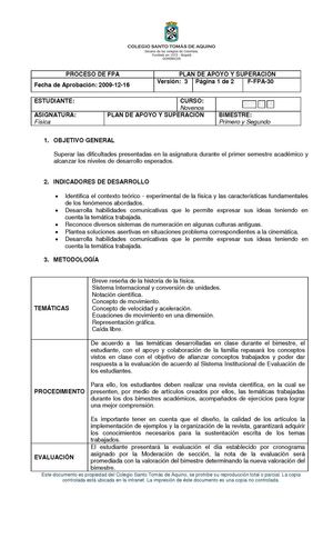 Plan de apoyo y superación