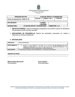 PLAN DE APOYO Y SUPERACION NOVENO