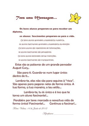 Diploma "Tens uma mensagem" 4º ano