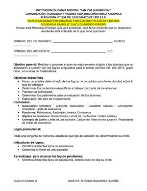 Planes de mejoramiento 2do periodo