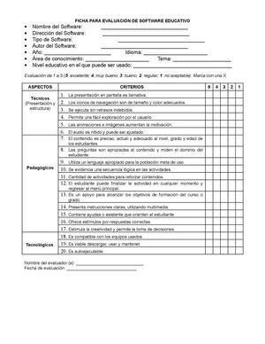 FICHA PARA EVALUACIÓN DE SOFTWARE EDUCATIVO