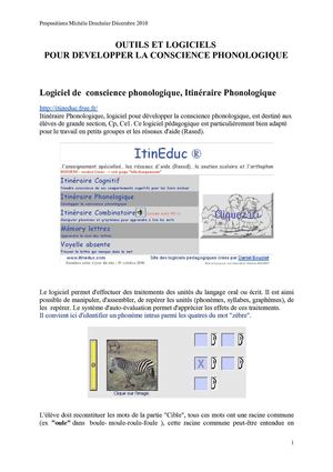 Logiciels pour la lecture et la conscience phonologique en maternelle ( Propositions Michèle Drechsler)