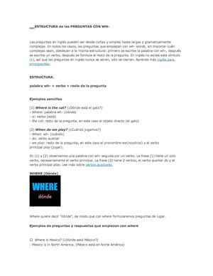ESTRUCTURA de las PREGUNTAS CON WH
