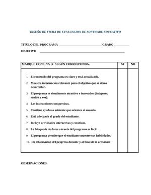 DISEÑO Y APLICACIÓN DE FICHA DE EVALUACIÓN DE SOFTWARE EDUCATIVO