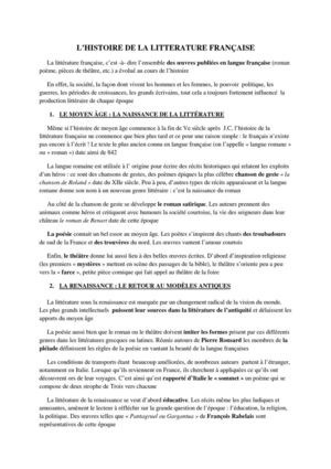 L'HISTOIRE DE LA LITTERATURE