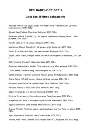 Défi Babelio Liste Obligatoire (35 titres)