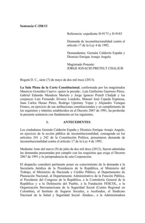 SENTENCIA C-258-13 PENSION DE LOS CONGRESISTAS Y MAGISTRADOS
