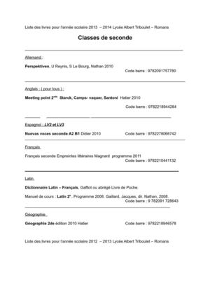 Manuels scolaires de seconde Lycée Triboulet