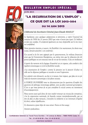 Bulletin Emploi FO n°spécial - juin 2013