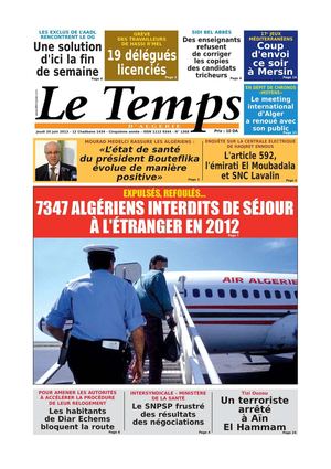 Le Temps d'Algérie Edition du Jeudi 20 Juin 2013