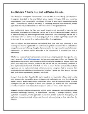 Cloud Solutions- A Boon to Every Small and Medium Enterprise