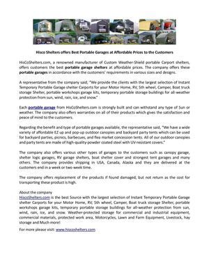 Hisco Shelters offers Best Portable Garages at Affordable Prices to the Customers