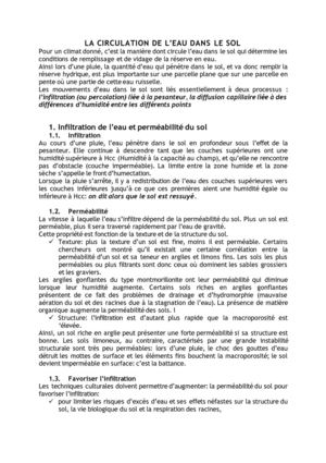 La circulation de l'eau dans le sol