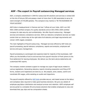 ADP –The expert in Payroll outsourcing Managed services