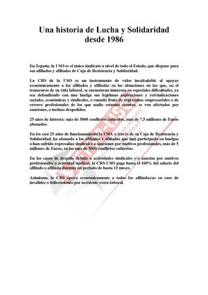 Caja de resistencia y solidaridad CRS del sindicato USO