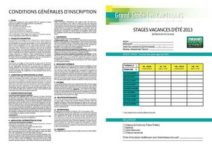 Fiche d'inscription Stage Tennis enfant - été