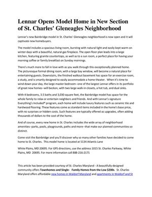 Lennar Opens Model Home in New Section of St. Charles' Gleneagles Neighborhood