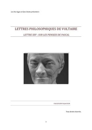 LETTRES PHILOSOPHIQUES DE VOLTAIRE  LETTRE XXV : SUR LES PENSEES DE PASCAL